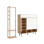 Artiss Shoe Rack Cabinet Wooden & Bamboo Clothes Rack Set Storage Shelf White Pine SHOE-HANGER-02-WHWD