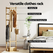 Artiss Shoe Rack Cabinet Wooden & Bamboo Clothes Rack Set Storage Shelf White Pine SHOE-HANGER-02-WHWD