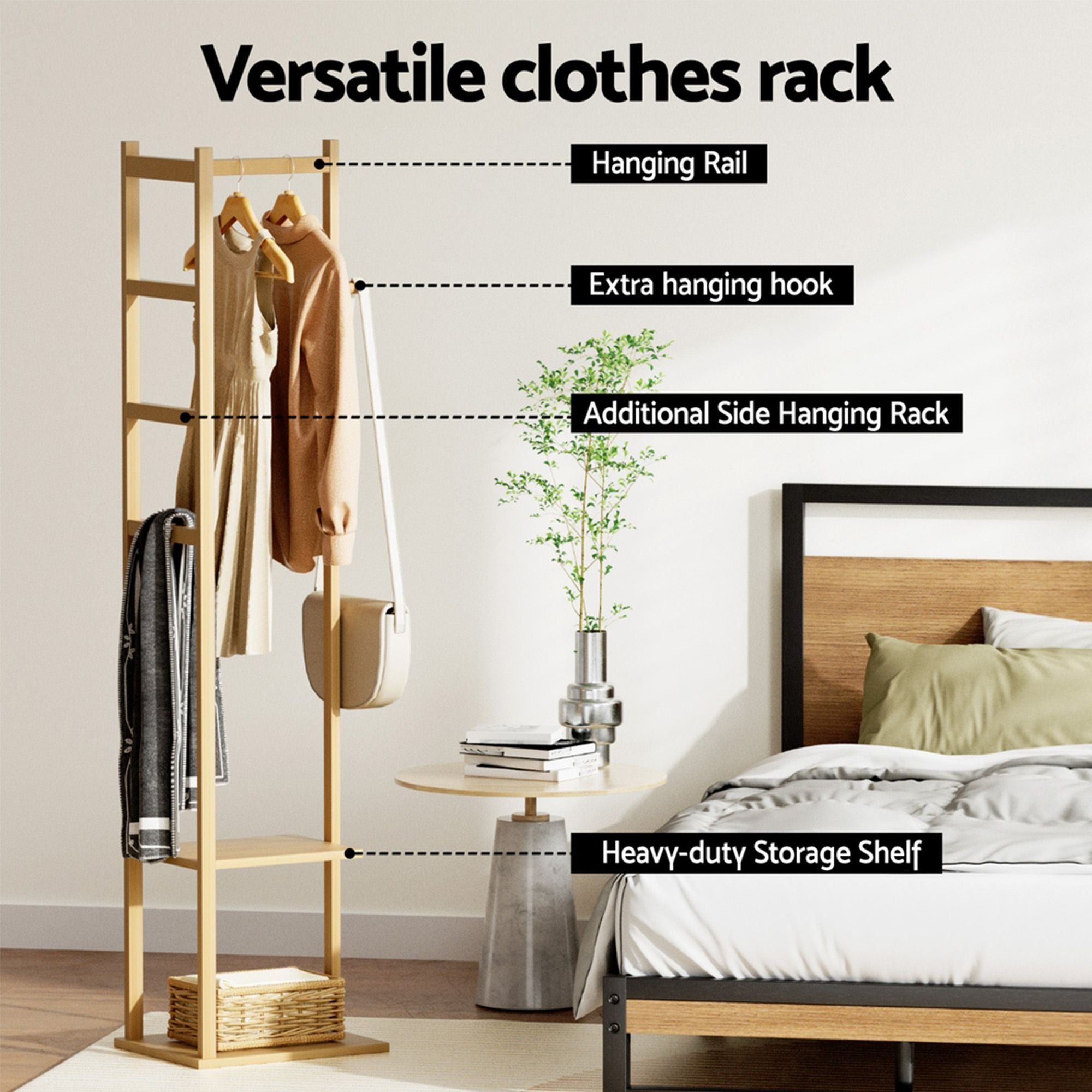 Artiss Shoe Rack Cabinet Wooden & Bamboo Clothes Rack Set Storage Shelf White Pine SHOE-HANGER-02-WHWD