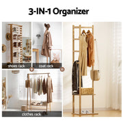 Artiss Shoe Rack Cabinet Wooden & Bamboo Clothes Rack Set Storage Shelf White Pine SHOE-HANGER-02-WHWD