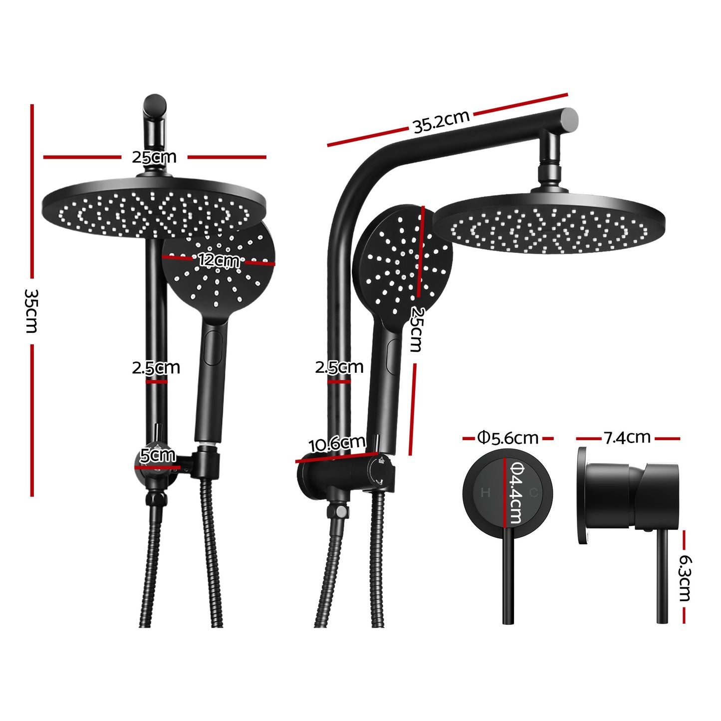 Cefito 9'' Rain Shower Head Set Handheld Round High Pressure Mixer Tap Chrome SHOWER-A1-RO-9-BK-MIXER-RO