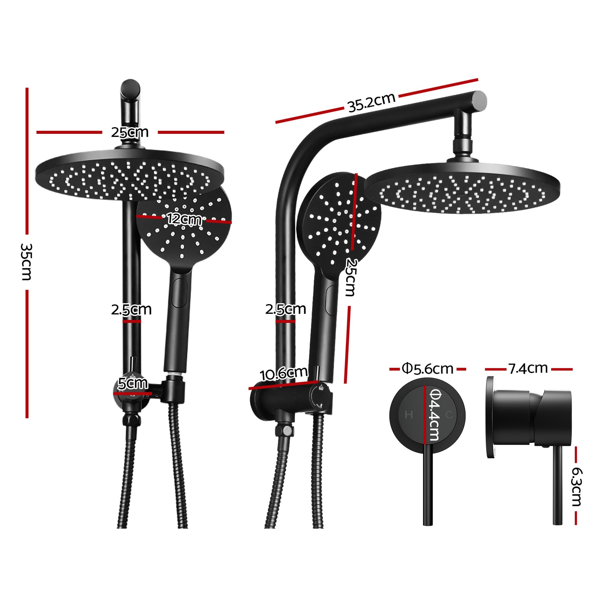 Cefito 9'' Rain Shower Head Set Handheld Round High Pressure Mixer Tap Chrome SHOWER-A1-RO-9-BK-MIXER-RO