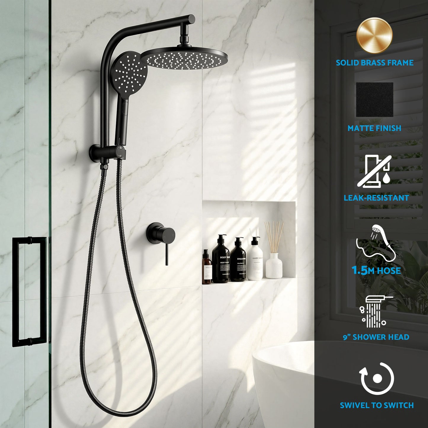 Cefito 9'' Rain Shower Head Set Handheld Round High Pressure Mixer Tap Chrome SHOWER-A1-RO-9-BK-MIXER-RO