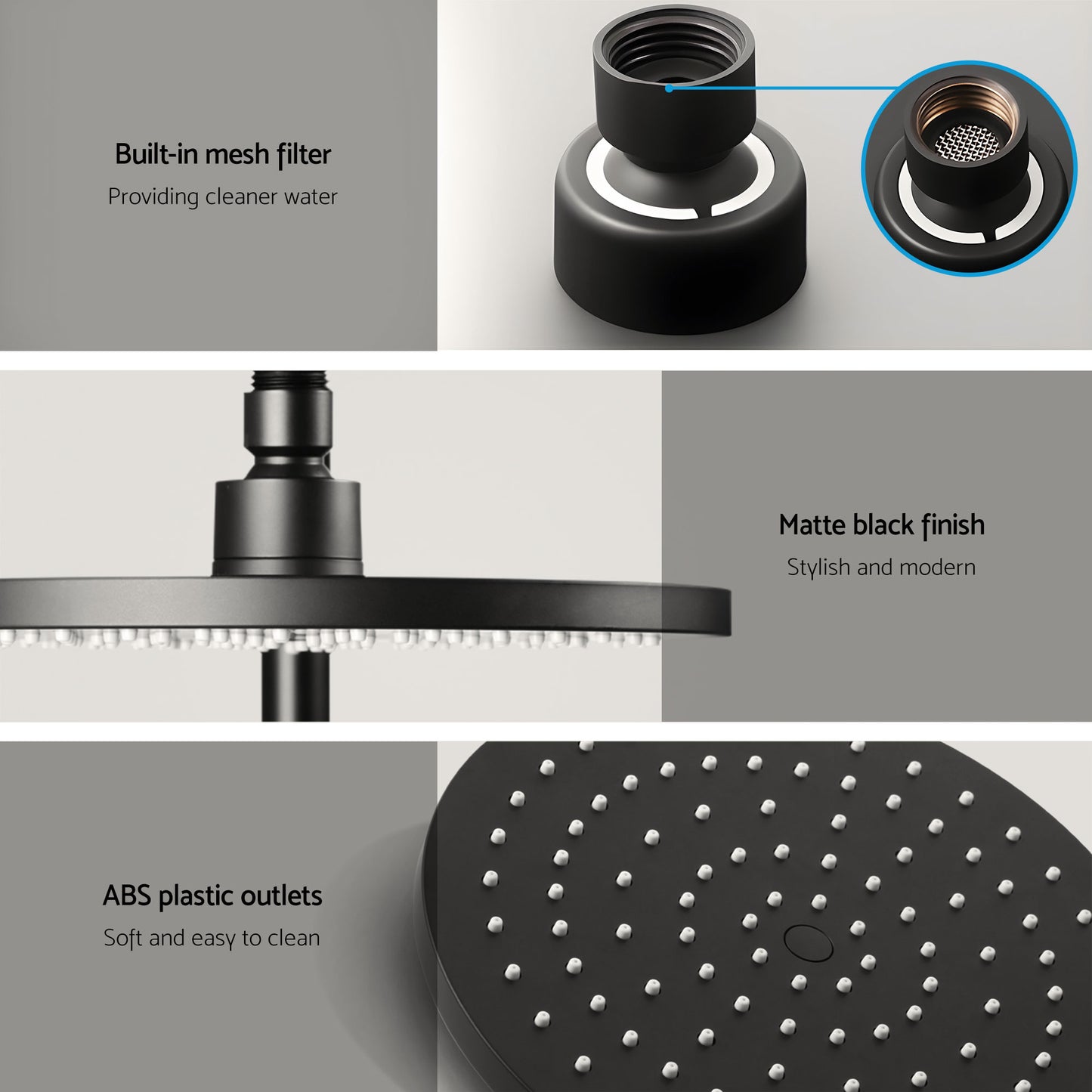 Cefito 9'' Rain Shower Head Set Handheld Round High Pressure Mixer Tap Chrome SHOWER-A1-RO-9-BK-MIXER-RO