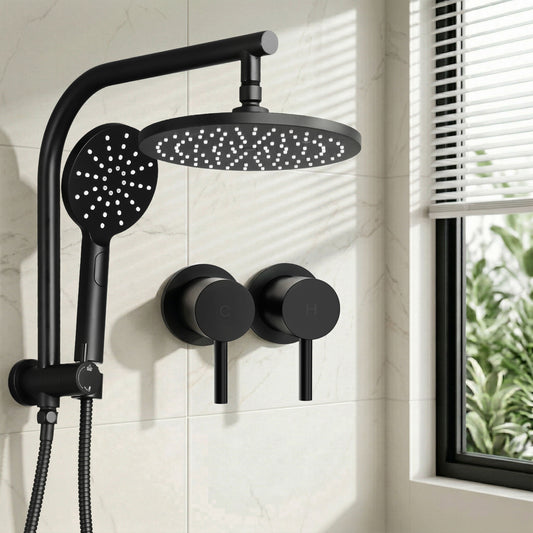 Cefito 9'' Rain Shower Head Set Handheld Round High Pressure Twins Tap Chrome SHOWER-A1-RO-9-BK-TAP-RO