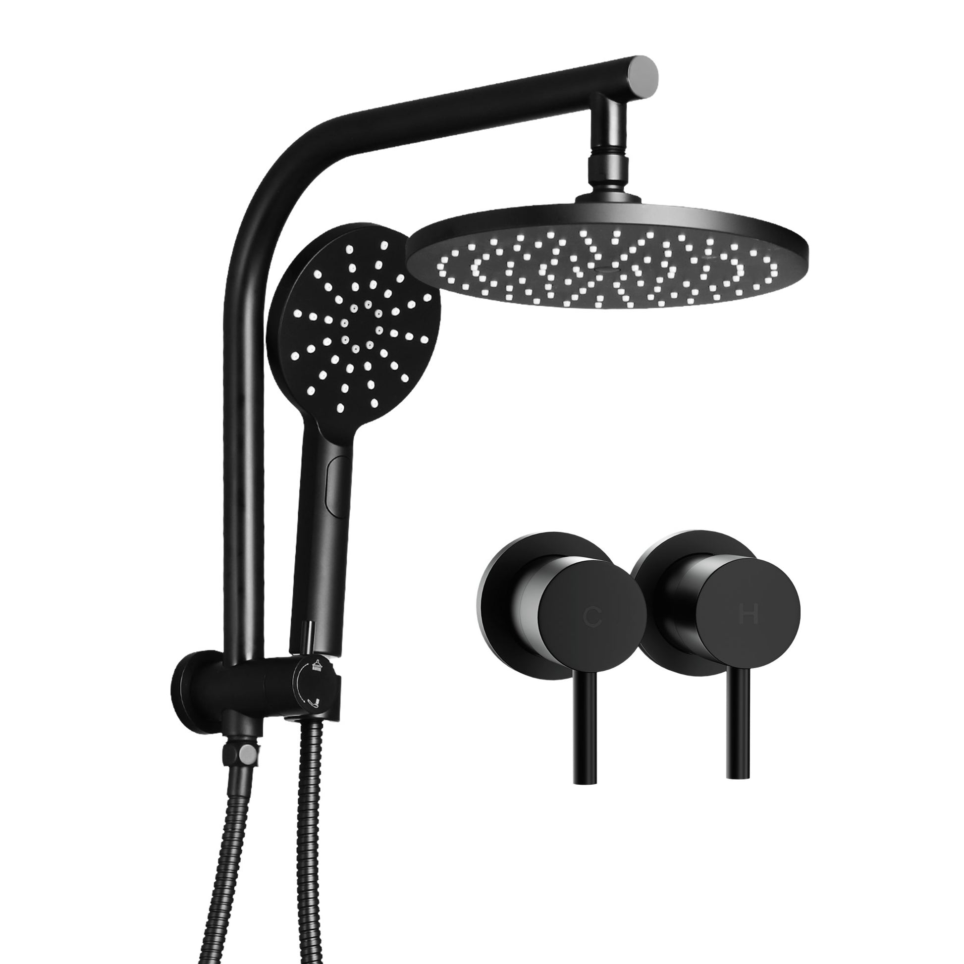 Cefito 9'' Rain Shower Head Set Handheld Round High Pressure Twins Tap Chrome SHOWER-A1-RO-9-BK-TAP-RO