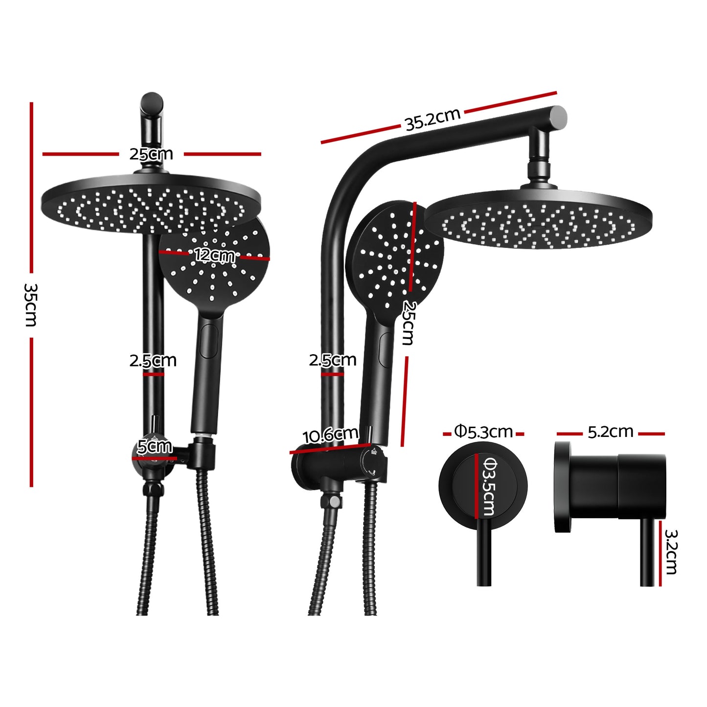 Cefito 9'' Rain Shower Head Set Handheld Round High Pressure Twins Tap Chrome SHOWER-A1-RO-9-BK-TAP-RO