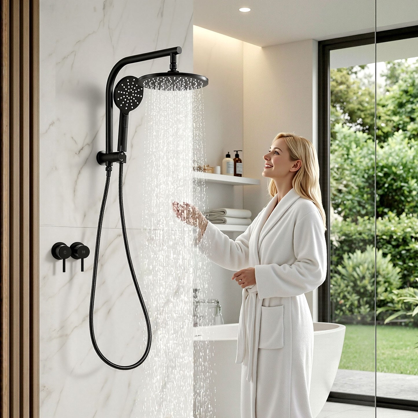Cefito 9'' Rain Shower Head Set Handheld Round High Pressure Twins Tap Chrome SHOWER-A1-RO-9-BK-TAP-RO