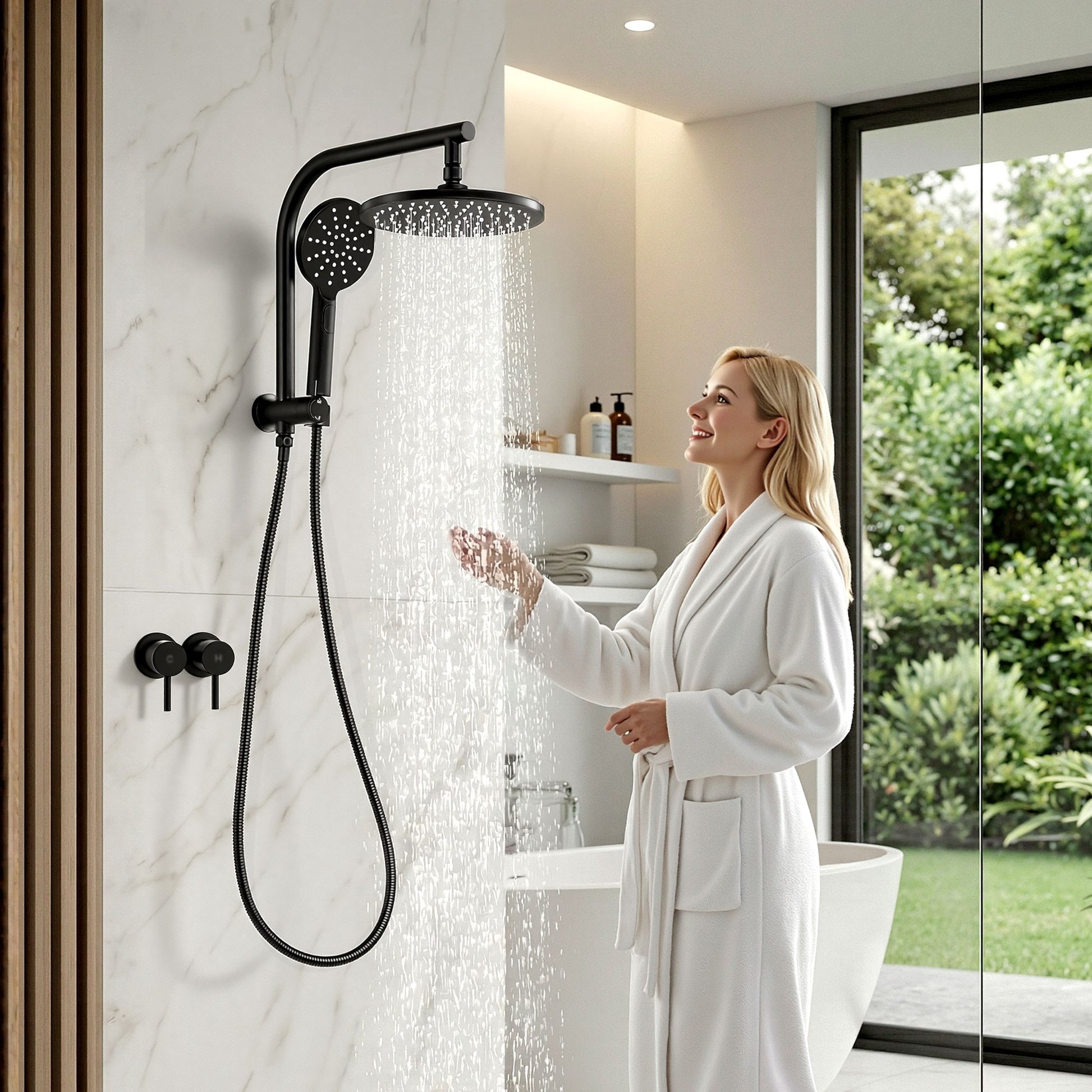 Cefito 9'' Rain Shower Head Set Handheld Round High Pressure Twins Tap Chrome SHOWER-A1-RO-9-BK-TAP-RO