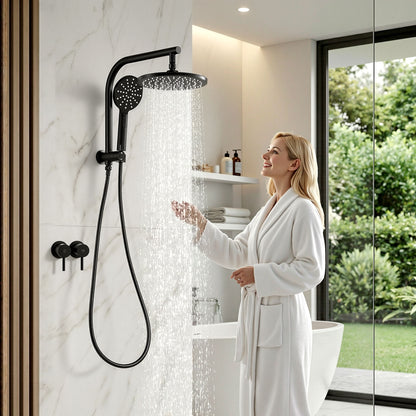 Cefito 9'' Rain Shower Head Set Handheld Round High Pressure Twins Tap Chrome SHOWER-A1-RO-9-BK-TAP-RO