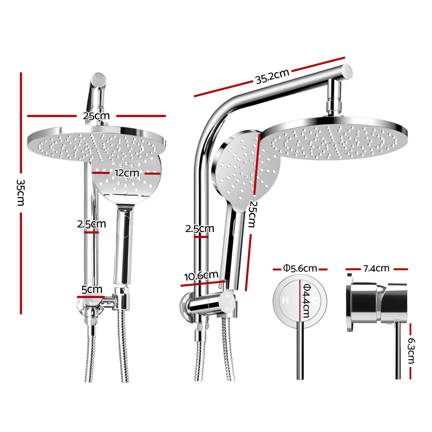 Cefito 9'' Rain Shower Head Set Handheld Round High Pressure Mixer Tap Chrome SHOWER-A1-RO-9-SI-MIXER-RO
