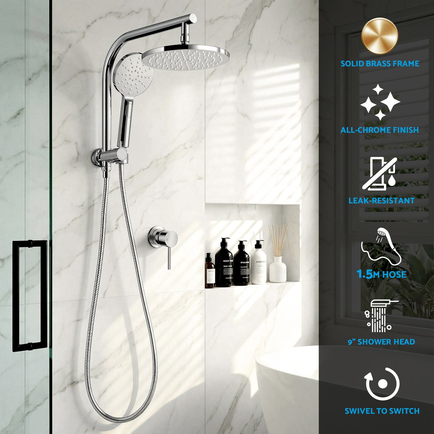 Cefito 9'' Rain Shower Head Set Handheld Round High Pressure Mixer Tap Chrome SHOWER-A1-RO-9-SI-MIXER-RO