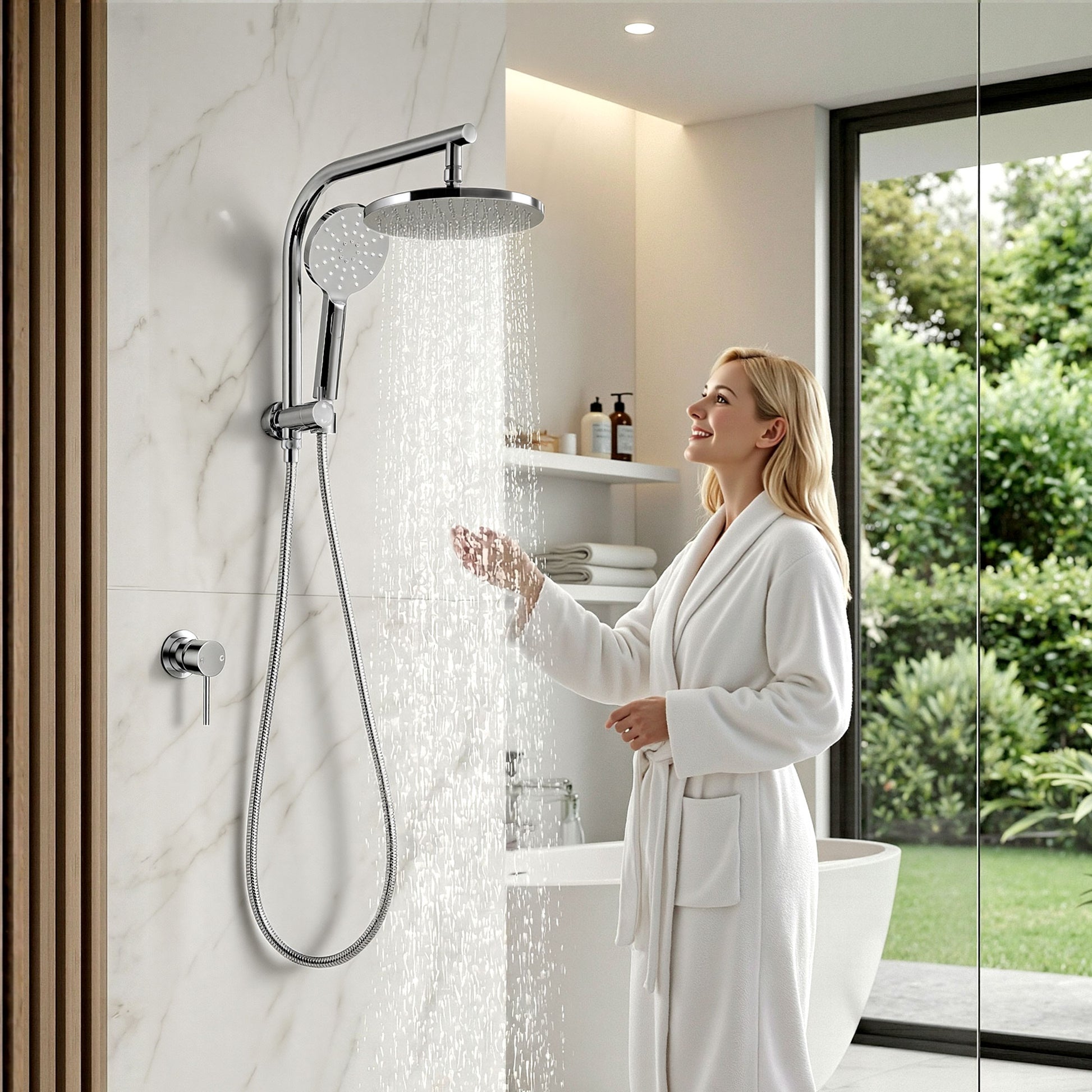 Cefito 9'' Rain Shower Head Set Handheld Round High Pressure Mixer Tap Chrome SHOWER-A1-RO-9-SI-MIXER-RO
