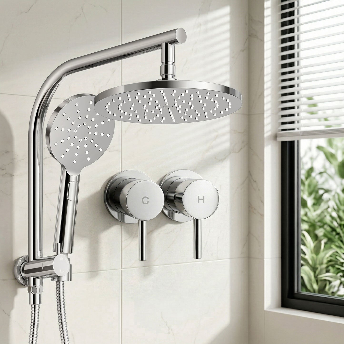 Cefito 9'' Rain Shower Head Set Handheld Round High Pressure Twins Tap Chrome SHOWER-A1-RO-9-SI-TAP-RO