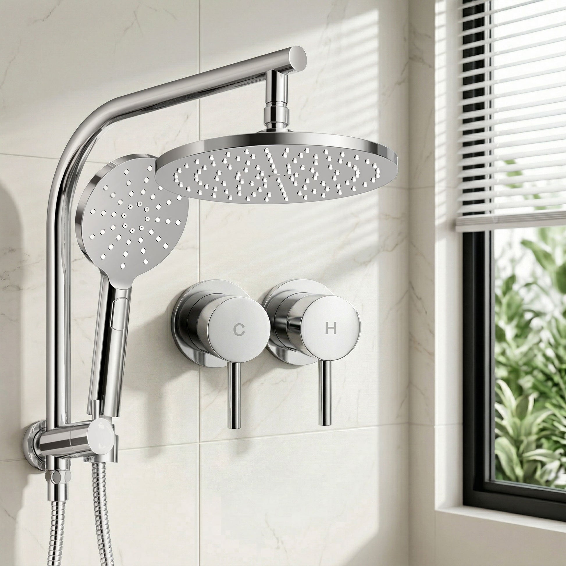 Cefito 9'' Rain Shower Head Set Handheld Round High Pressure Twins Tap Chrome SHOWER-A1-RO-9-SI-TAP-RO