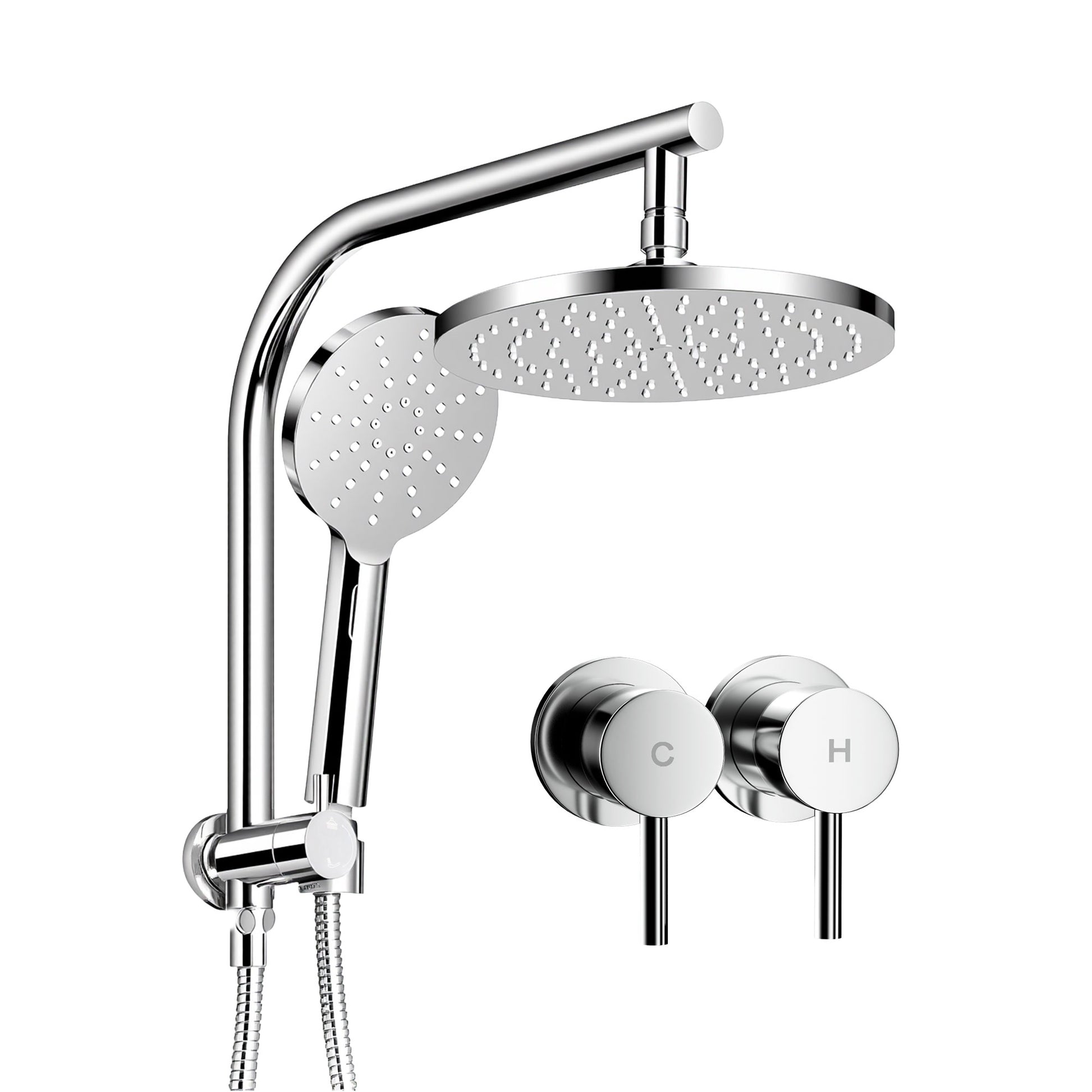 Cefito 9'' Rain Shower Head Set Handheld Round High Pressure Twins Tap Chrome SHOWER-A1-RO-9-SI-TAP-RO