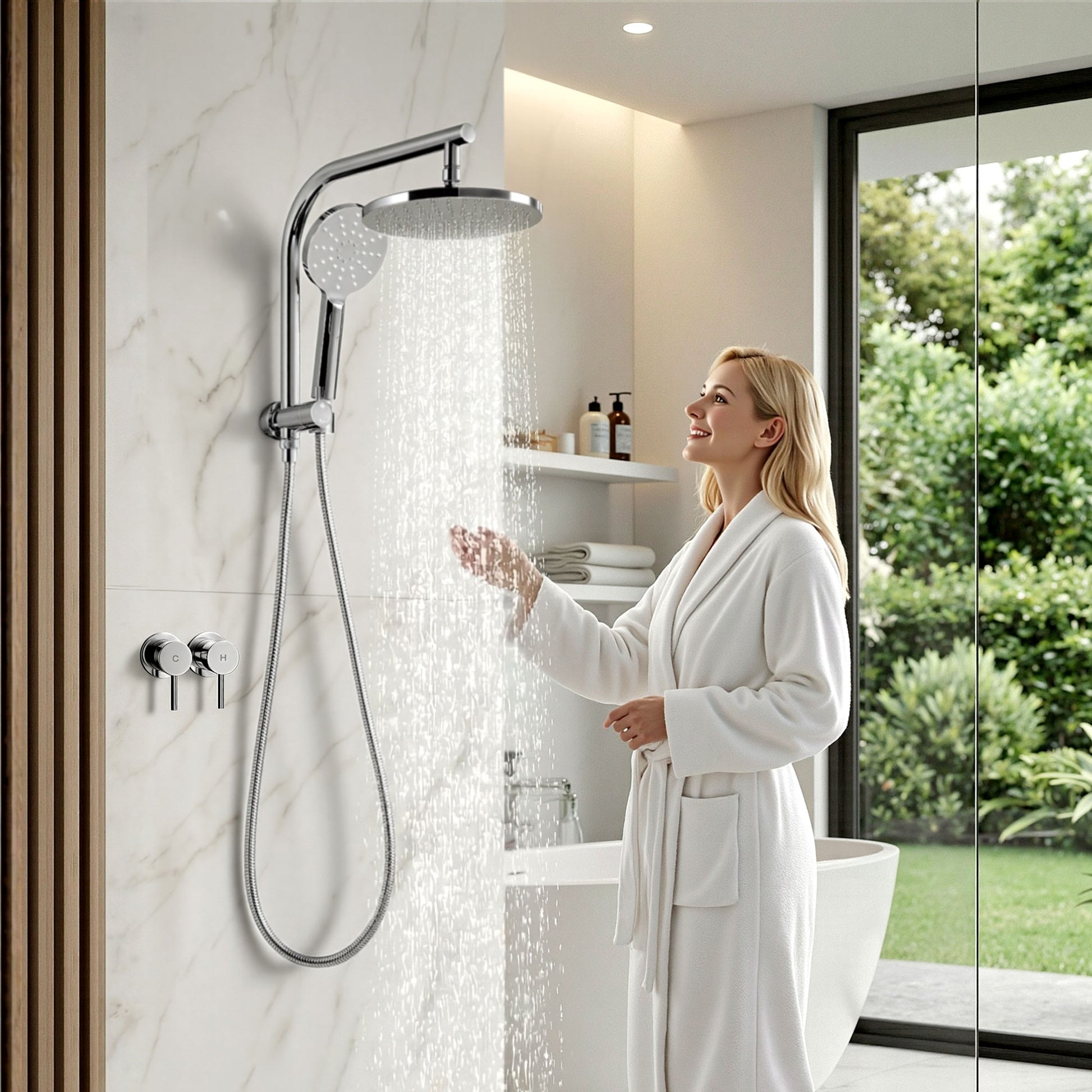 Cefito 9'' Rain Shower Head Set Handheld Round High Pressure Twins Tap Chrome SHOWER-A1-RO-9-SI-TAP-RO