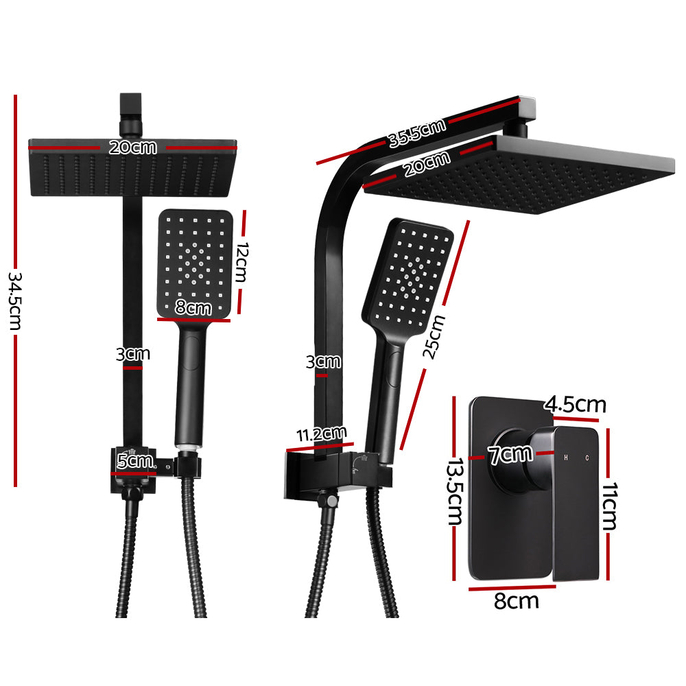 Cefito 8'' Rain Shower Head Set Handheld Square High Pressure Mixer Tap Black SHOWER-A2-SQ-8-BK-MIXER