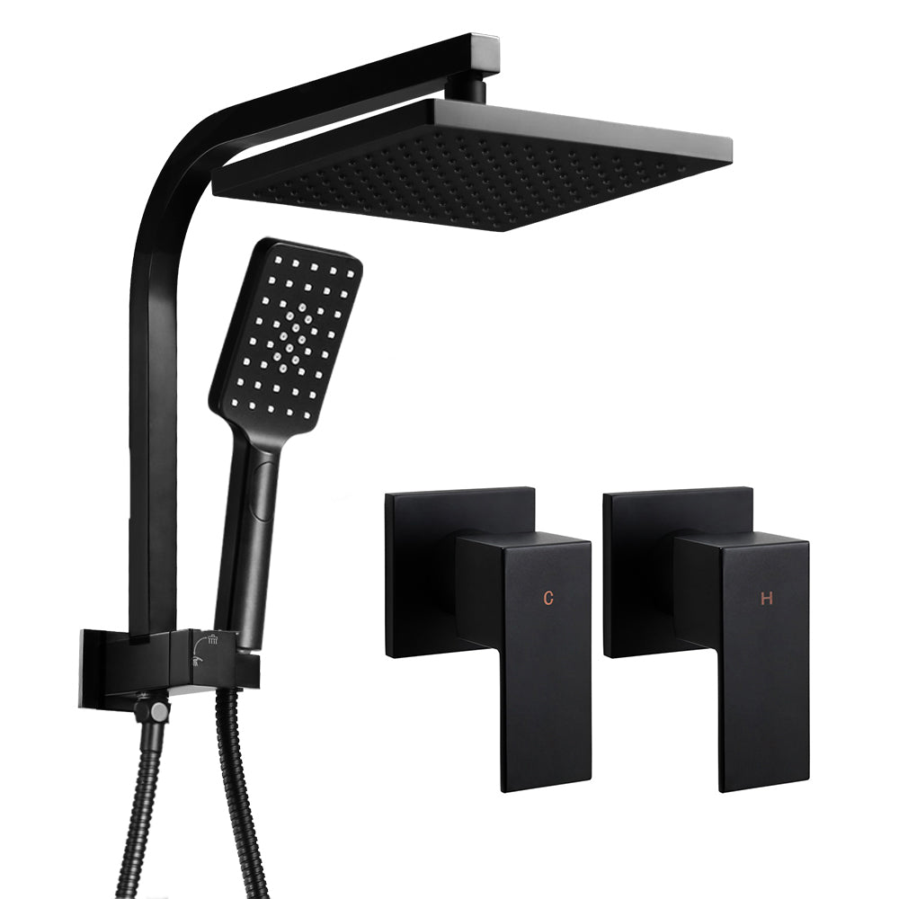 Cefito 8'' Rain Shower Head Set Handheld Square High Pressure Twins Tap Black SHOWER-A2-SQ-8-BK-TAP