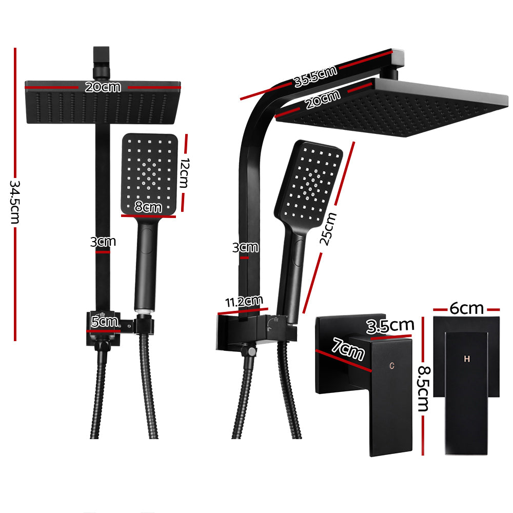 Cefito 8'' Rain Shower Head Set Handheld Square High Pressure Twins Tap Black SHOWER-A2-SQ-8-BK-TAP