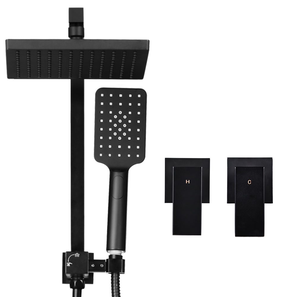 Cefito 8'' Rain Shower Head Set Handheld Square High Pressure Twins Tap Black SHOWER-A2-SQ-8-BK-TAP
