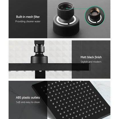 Cefito 8'' Rain Shower Head Set Handheld Square High Pressure Twins Tap Black SHOWER-A2-SQ-8-BK-TAP