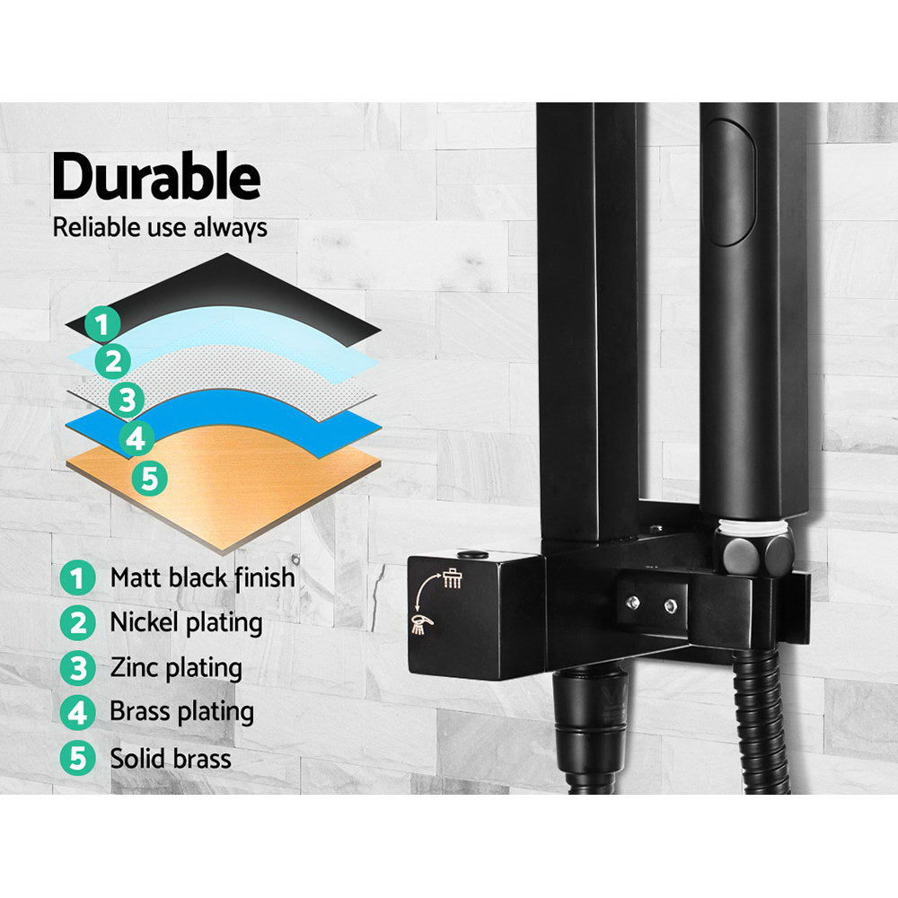 Cefito 8'' Rain Shower Head Set Handheld Square High Pressure Twins Tap Black SHOWER-A2-SQ-8-BK-TAP