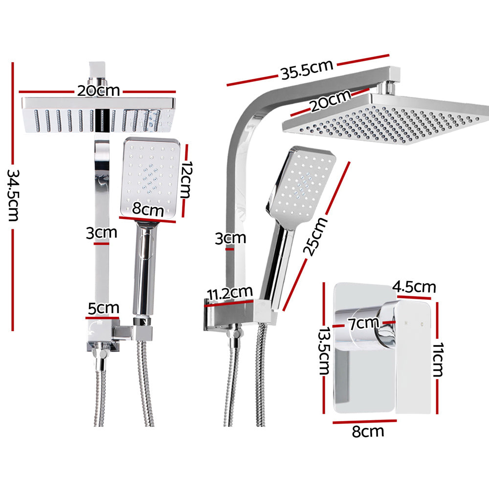Cefito 8'' Rain Shower Head Set Handheld Square High Pressure Mixer Tap Chrome SHOWER-A2-SQ-8-SI-MIXER