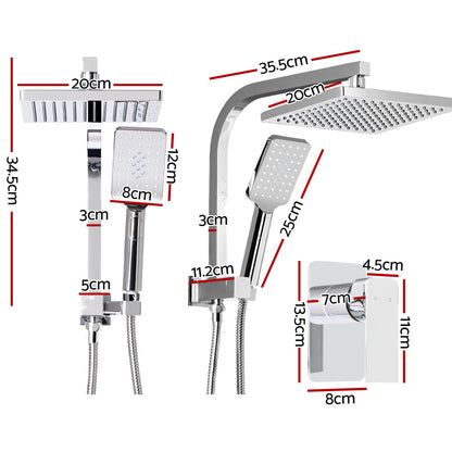Cefito 8'' Rain Shower Head Set Handheld Square High Pressure Mixer Tap Chrome SHOWER-A2-SQ-8-SI-MIXER