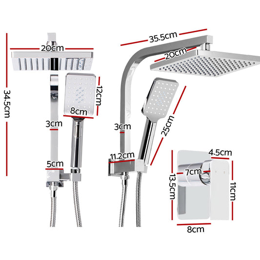 Cefito 8'' Rain Shower Head Set Handheld Square High Pressure Mixer Tap Chrome SHOWER-A2-SQ-8-SI-MIXER