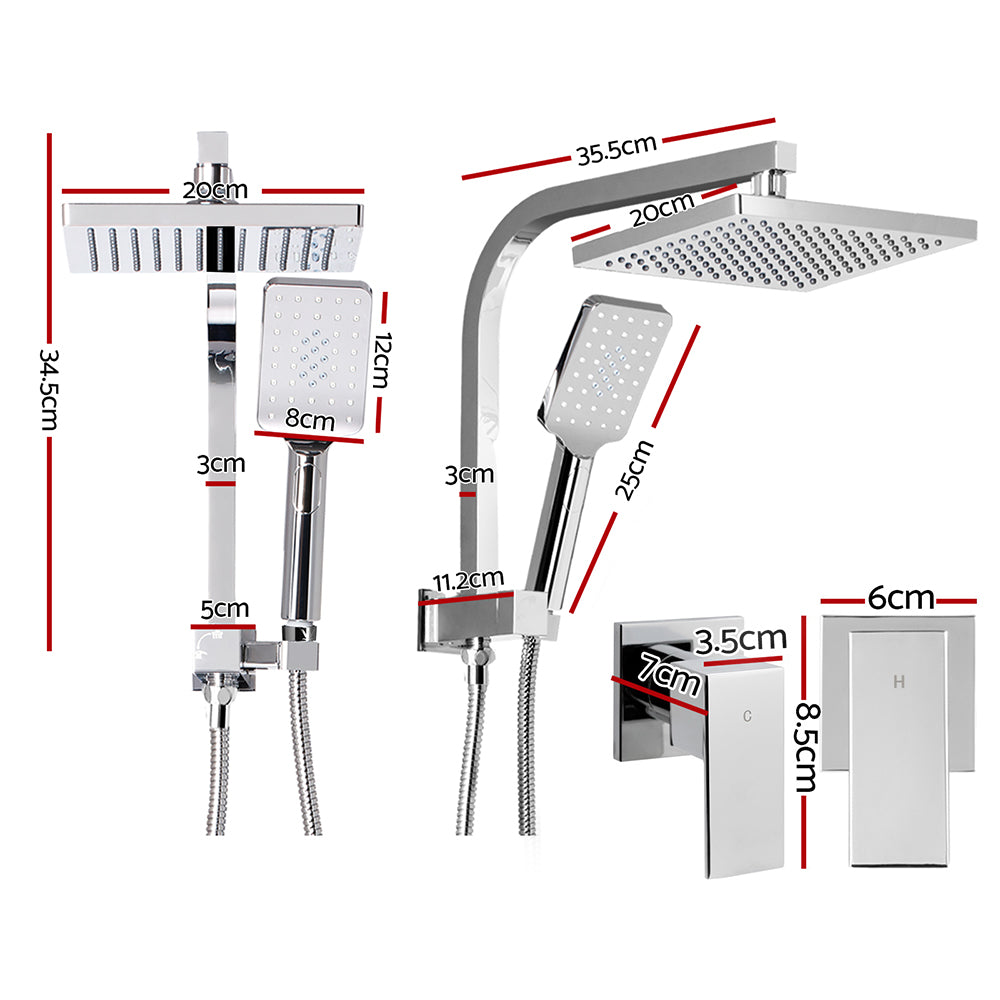 Cefito 8'' Rain Shower Head Set Handheld Square High Pressure wins TapChrome SHOWER-A2-SQ-8-SI-TAP