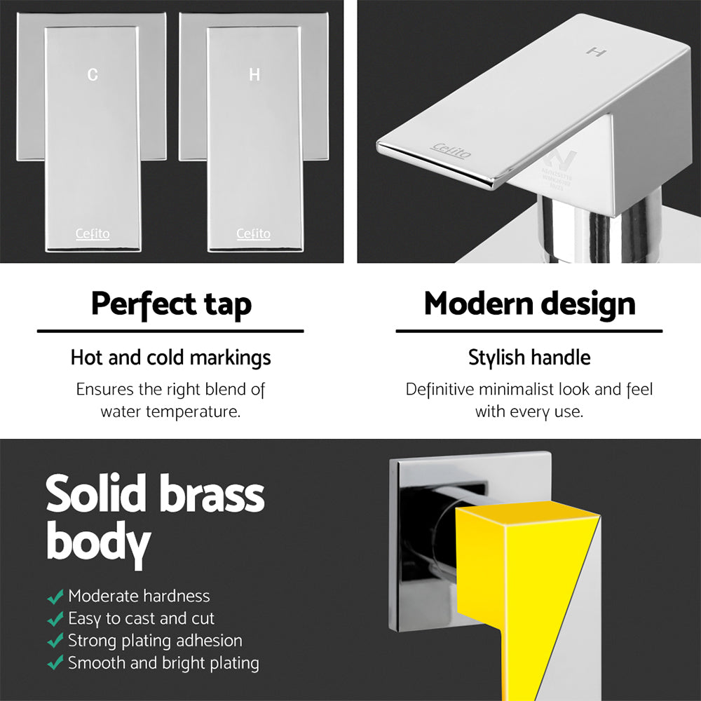 Cefito Shower Twins Tap Wall Bath Taps Brass Hot Cold Basin Bathroom Chrome SHOWER-A2-TAP-SI