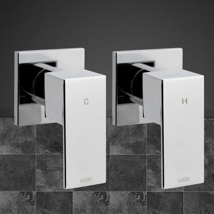 Cefito Shower Twins Tap Wall Bath Taps Brass Hot Cold Basin Bathroom Chrome SHOWER-A2-TAP-SI