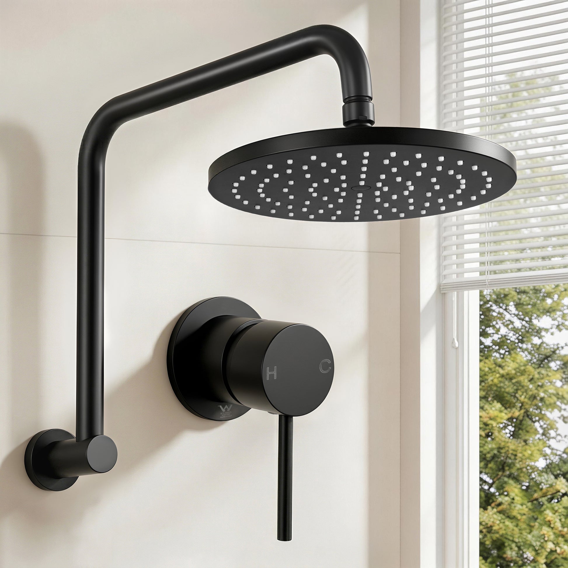 Cefito 9'' Rain Overhead Swivel Shower Head with Wall Bathroom Mixer SHOWER-A3-RO-9-BK-MIXER-RO