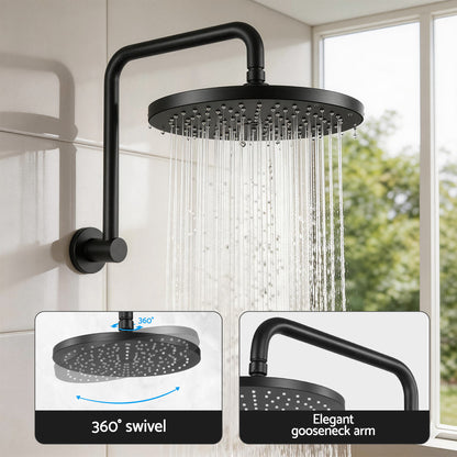 Cefito 9'' Rain Overhead Swivel Shower Head with Wall Twin Swivel Bathroom Tap SHOWER-A3-RO-9-BK-TAP-RO