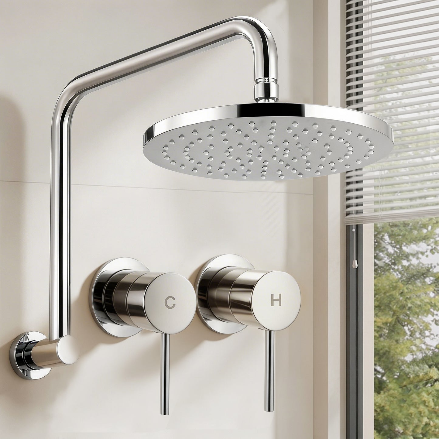 Cefito 9'' Rain Overhead Swivel Shower Head with Wall Twin Swivel Bathroom Tap Silver SHOWER-A3-RO-9-SI-TAP-RO