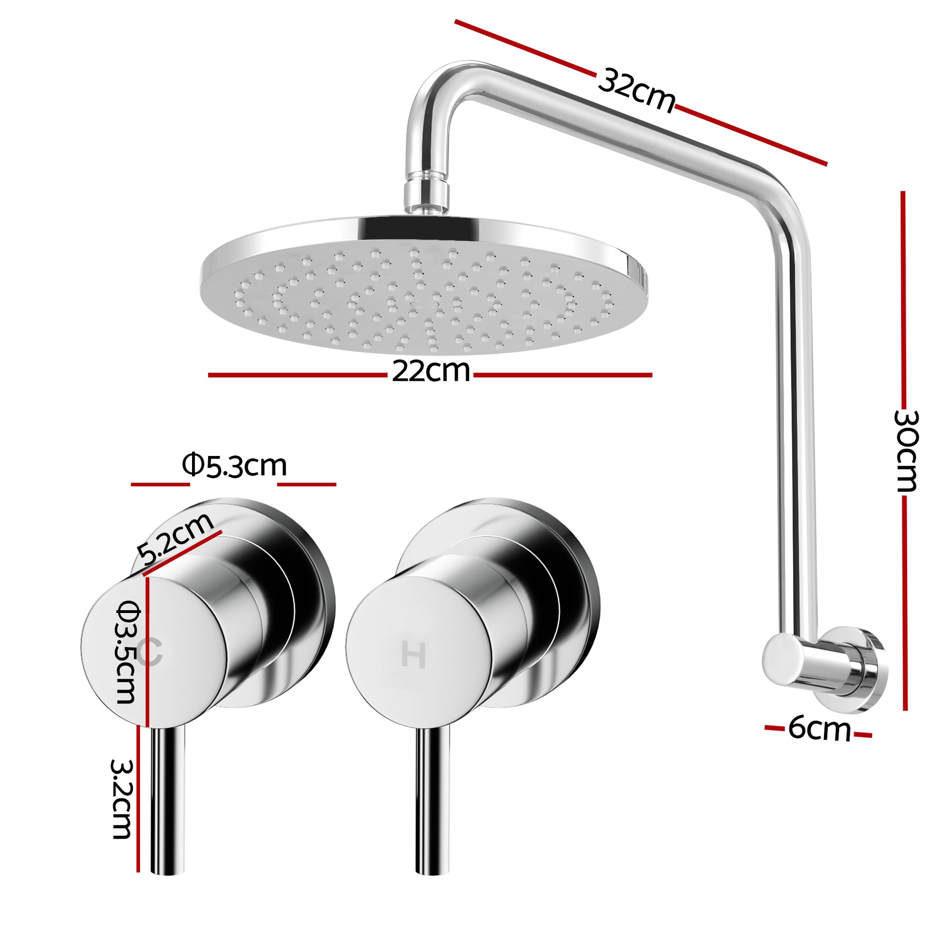 Cefito 9'' Rain Overhead Swivel Shower Head with Wall Twin Swivel Bathroom Tap Silver SHOWER-A3-RO-9-SI-TAP-RO