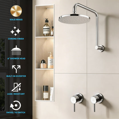 Cefito 9'' Rain Overhead Swivel Shower Head with Wall Twin Swivel Bathroom Tap Silver SHOWER-A3-RO-9-SI-TAP-RO