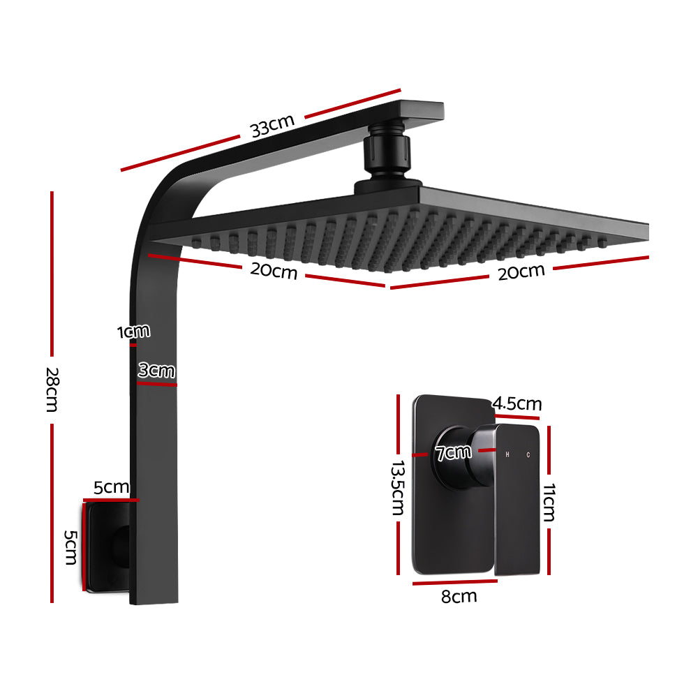 Cefito 8'' Rain Shower Head Wall Arm Square High Pressure Mixer Tap Black SHOWER-A3-SQ-8-BK-MIXER