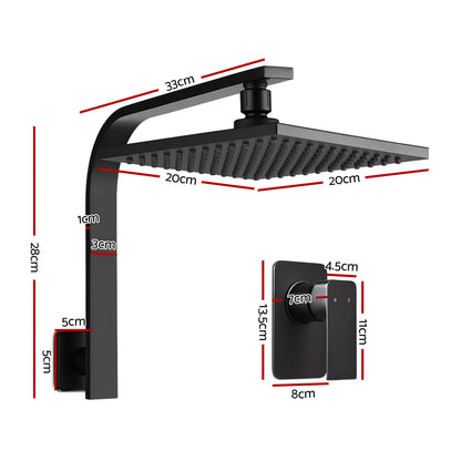 Cefito 8'' Rain Shower Head Wall Arm Square High Pressure Mixer Tap Black SHOWER-A3-SQ-8-BK-MIXER