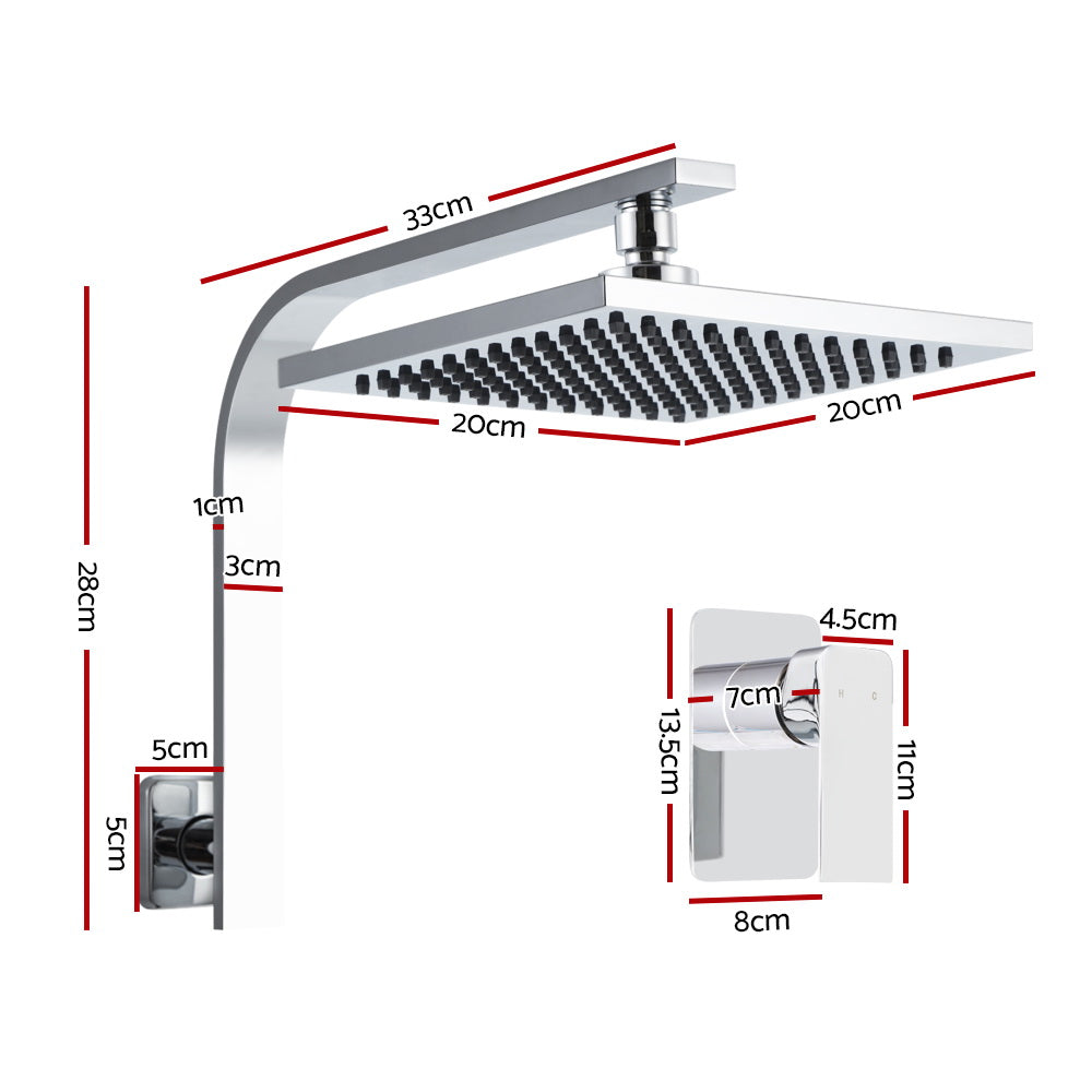 Cefito 8'' Rain Shower Head Wall Arm Square High Pressure Mixer Tap Chrome SHOWER-A3-SQ-8-SI-MIXER