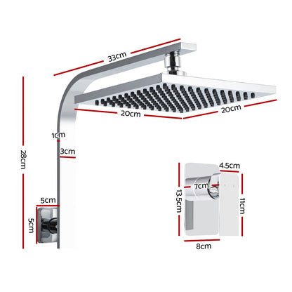 Cefito 8'' Rain Shower Head Wall Arm Square High Pressure Mixer Tap Chrome SHOWER-A3-SQ-8-SI-MIXER