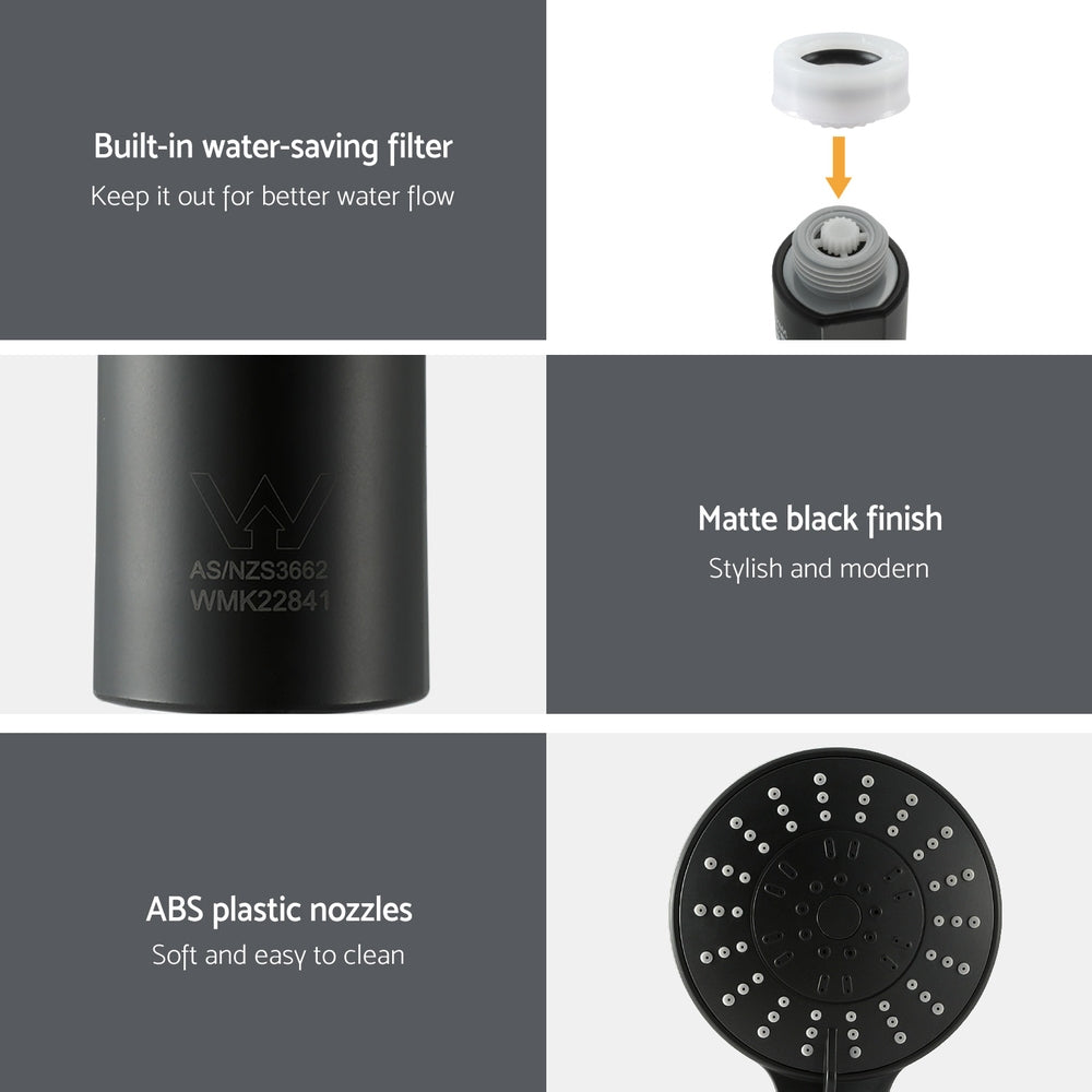 Handheld Shower Head 4.5" High Pressure 5 Modes Poweful Round Black SHOWER-A4-RO-BK