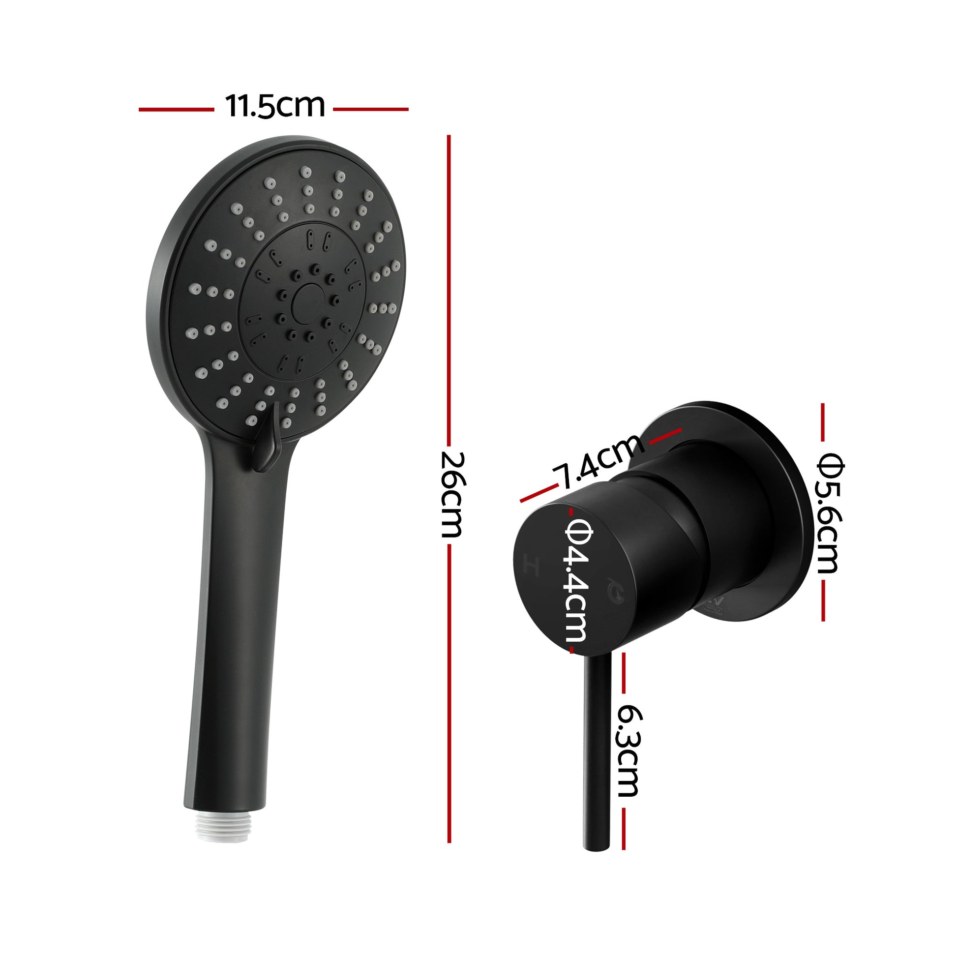 Cefito 4.5" Handheld Shower Head Round with Wall Bathroom Mixer SHOWER-A4-RO-BK-MIXER-RO
