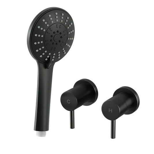 Cefito 4.5" Handheld Shower Head Round with Wall Twin Swivel Bathroom Tap SHOWER-A4-RO-BK-TAP-RO