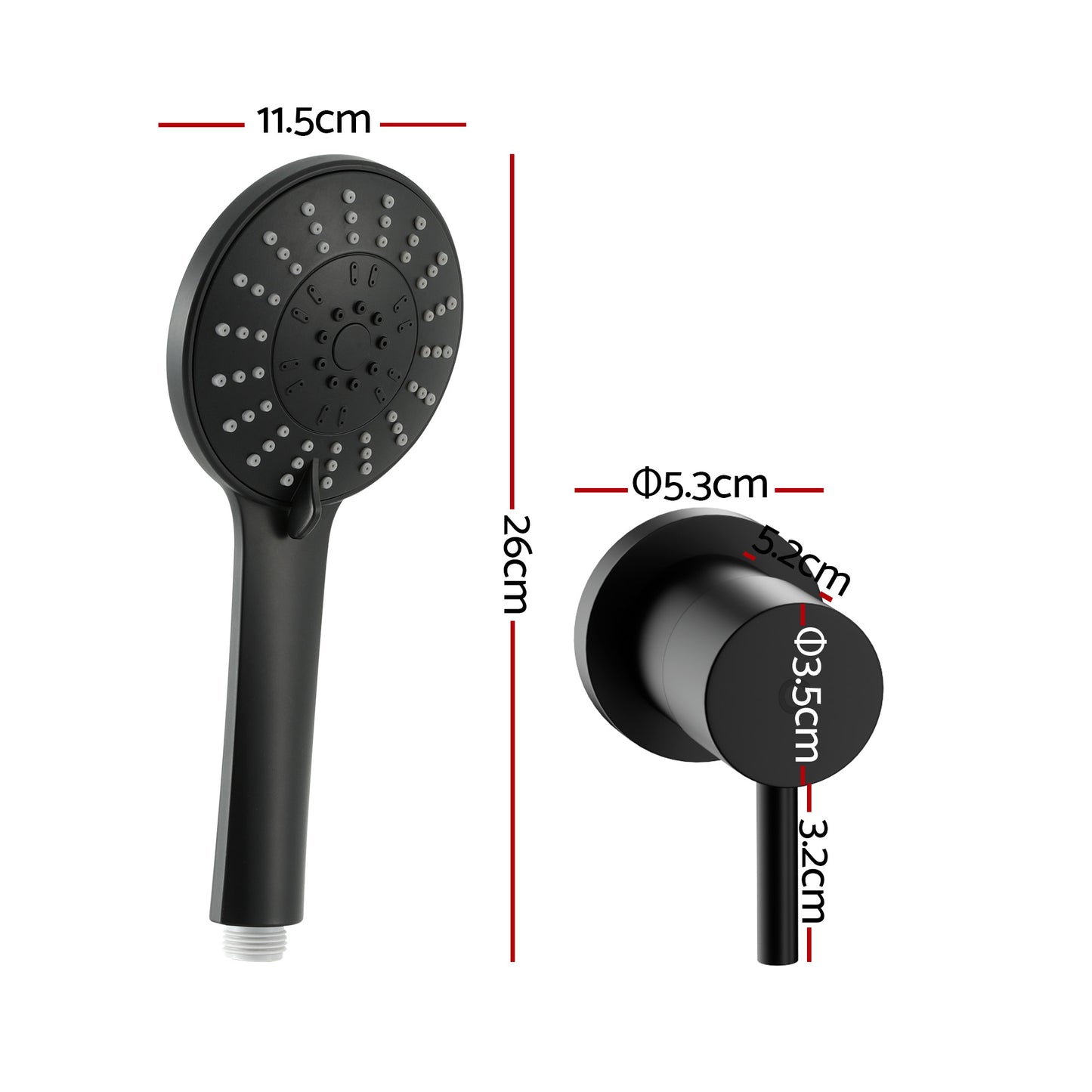Cefito 4.5" Handheld Shower Head Round with Wall Twin Swivel Bathroom Tap SHOWER-A4-RO-BK-TAP-RO