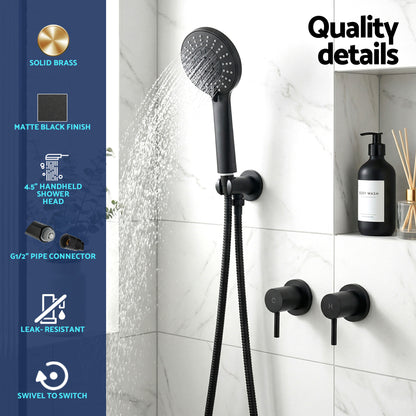Cefito 4.5" Handheld Shower Head Round with Wall Twin Swivel Bathroom Tap SHOWER-A4-RO-BK-TAP-RO