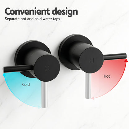 Cefito 4.5" Handheld Shower Head Round with Wall Twin Swivel Bathroom Tap SHOWER-A4-RO-BK-TAP-RO