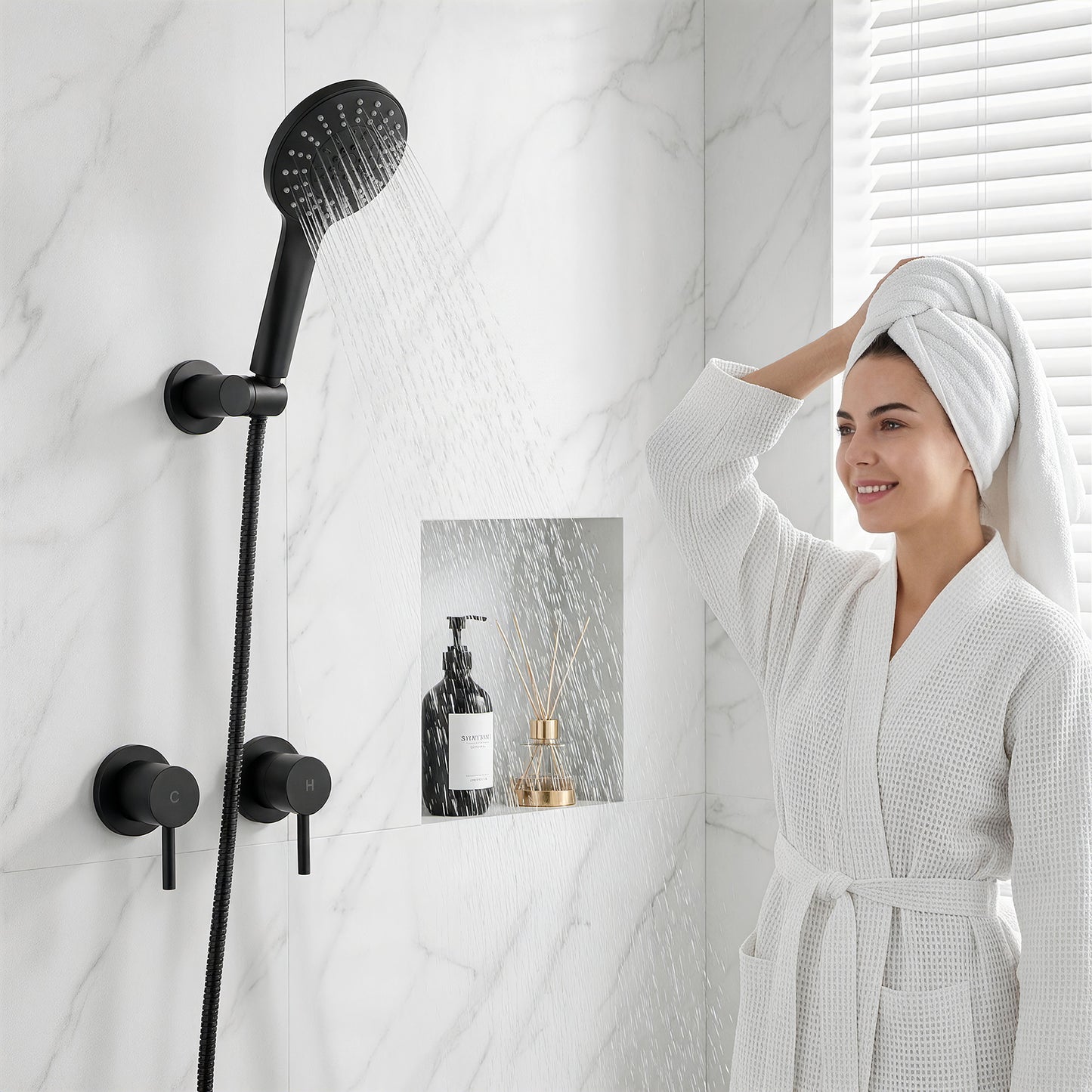 Cefito 4.5" Handheld Shower Head Round with Wall Twin Swivel Bathroom Tap SHOWER-A4-RO-BK-TAP-RO