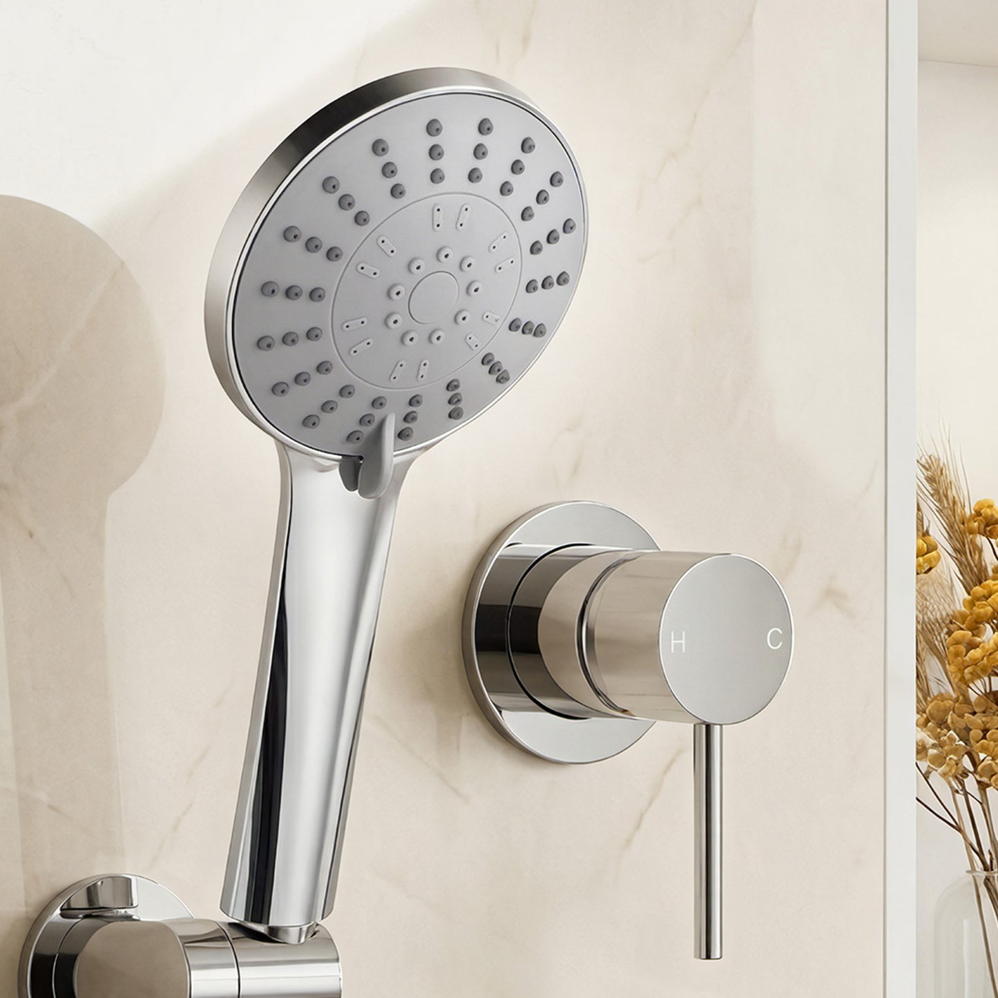 Cefito 4.5" Handheld Shower Head Round with Wall Bathroom Mixer Silver SHOWER-A4-RO-SI-MIXER-RO